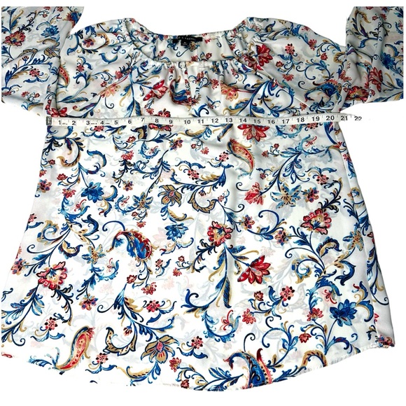 Zac & Rachel Floral Paisley Blouse White, Blue, & Red Tunic Top Size M - Picture 5 of 10